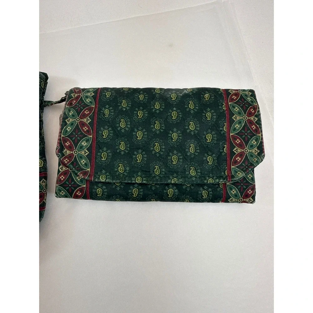 Vera Bradley Vintage Makeup Pouch Crossbody Wallet Set Classic Green Quilted